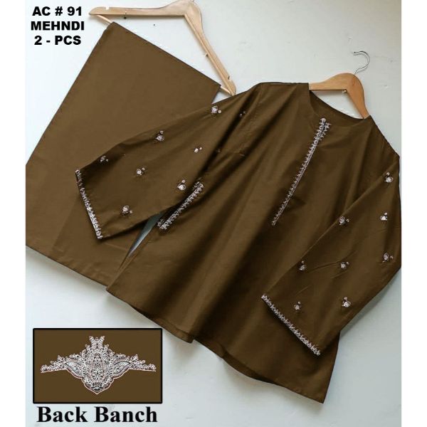 Pocket Emb + back bunch 2pc Cotton dress