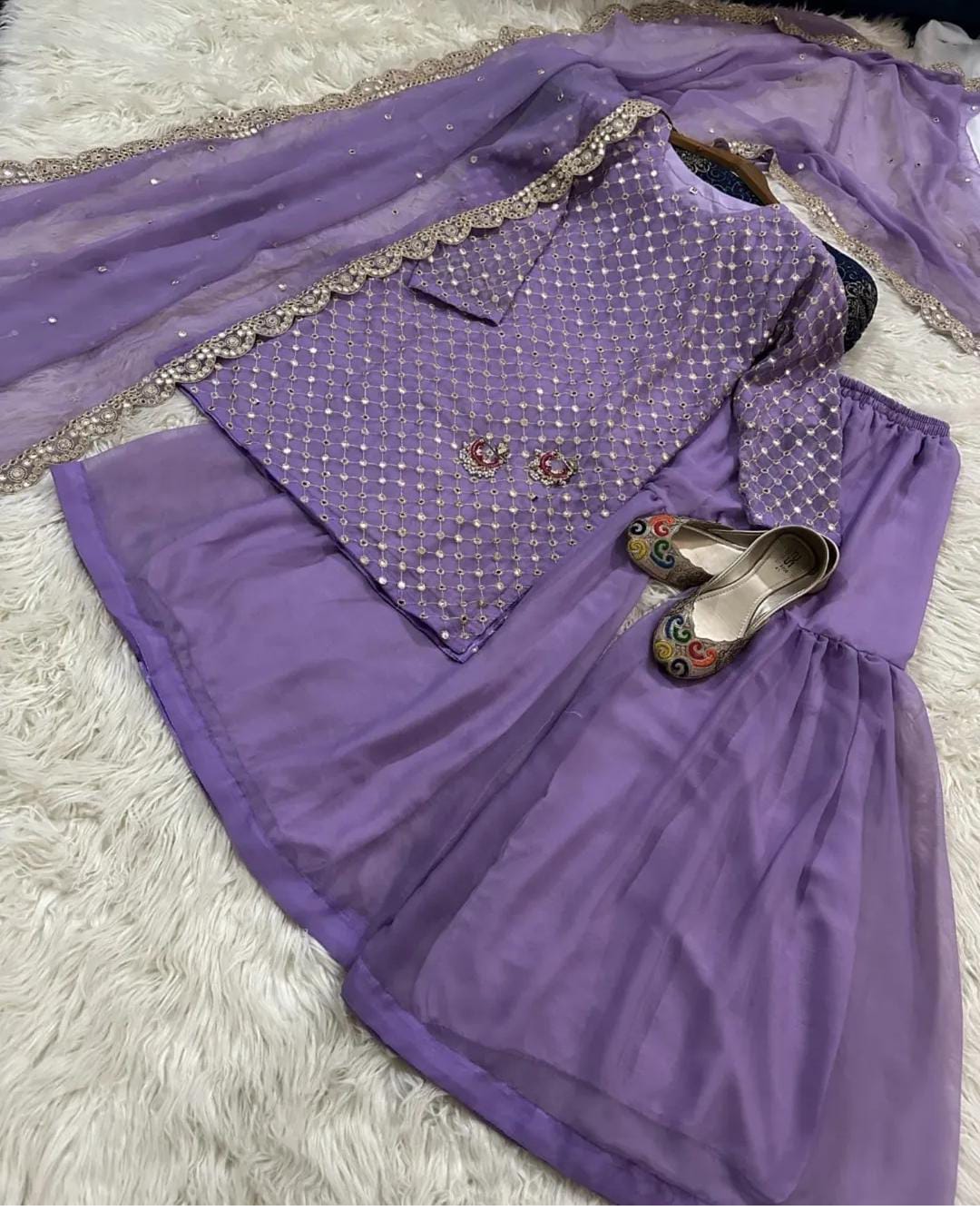 MIRROR EMBELLISHED KURTA GHARARA SET