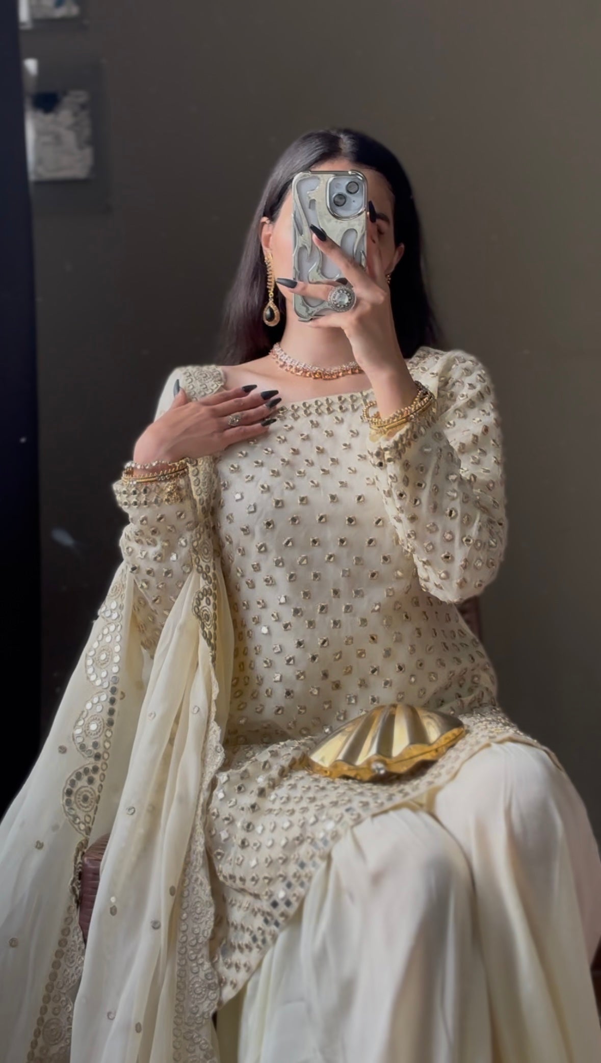 MIRROR EMBELLISHED KURTA GHARARA SET