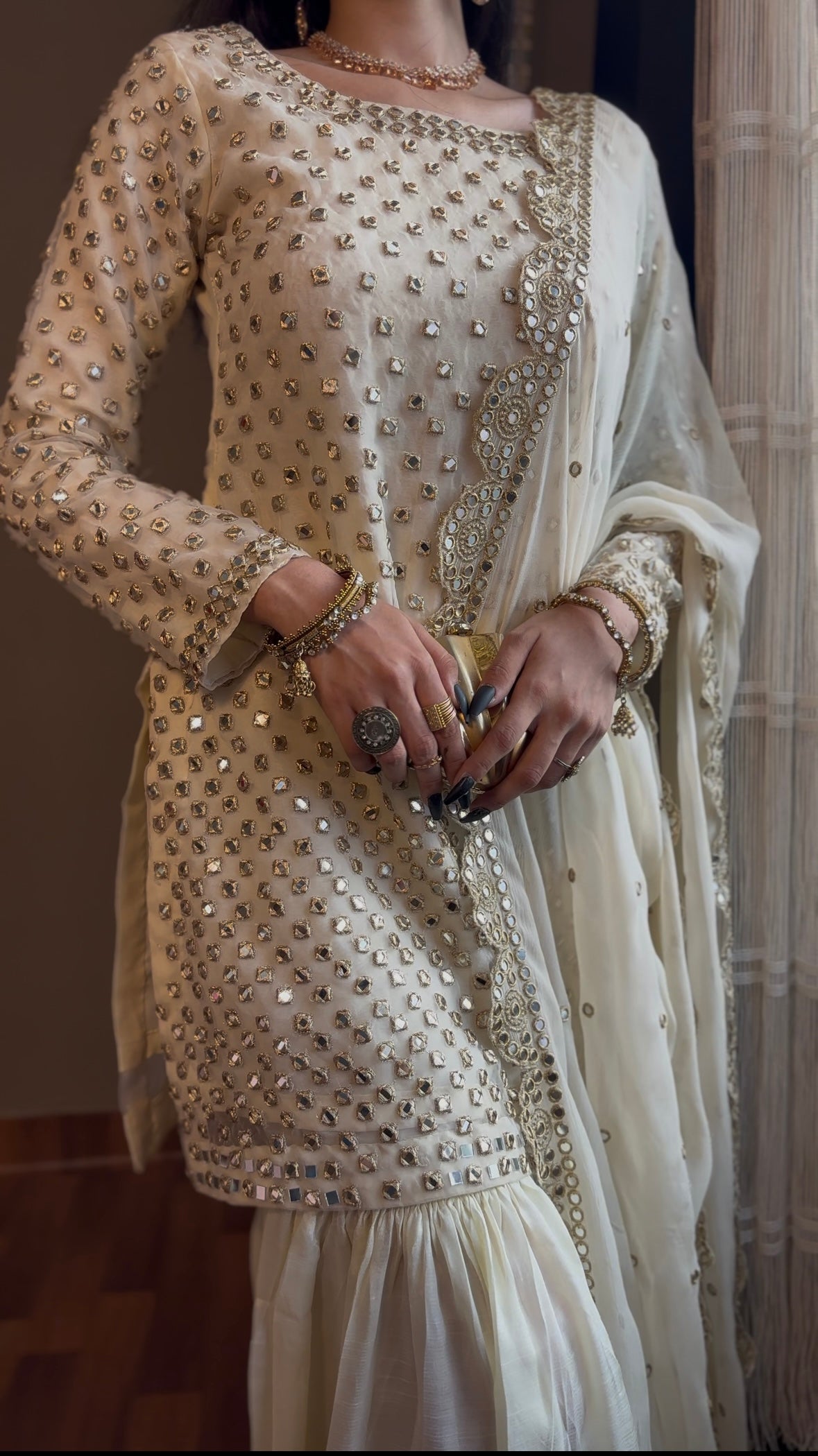 MIRROR EMBELLISHED KURTA GHARARA SET