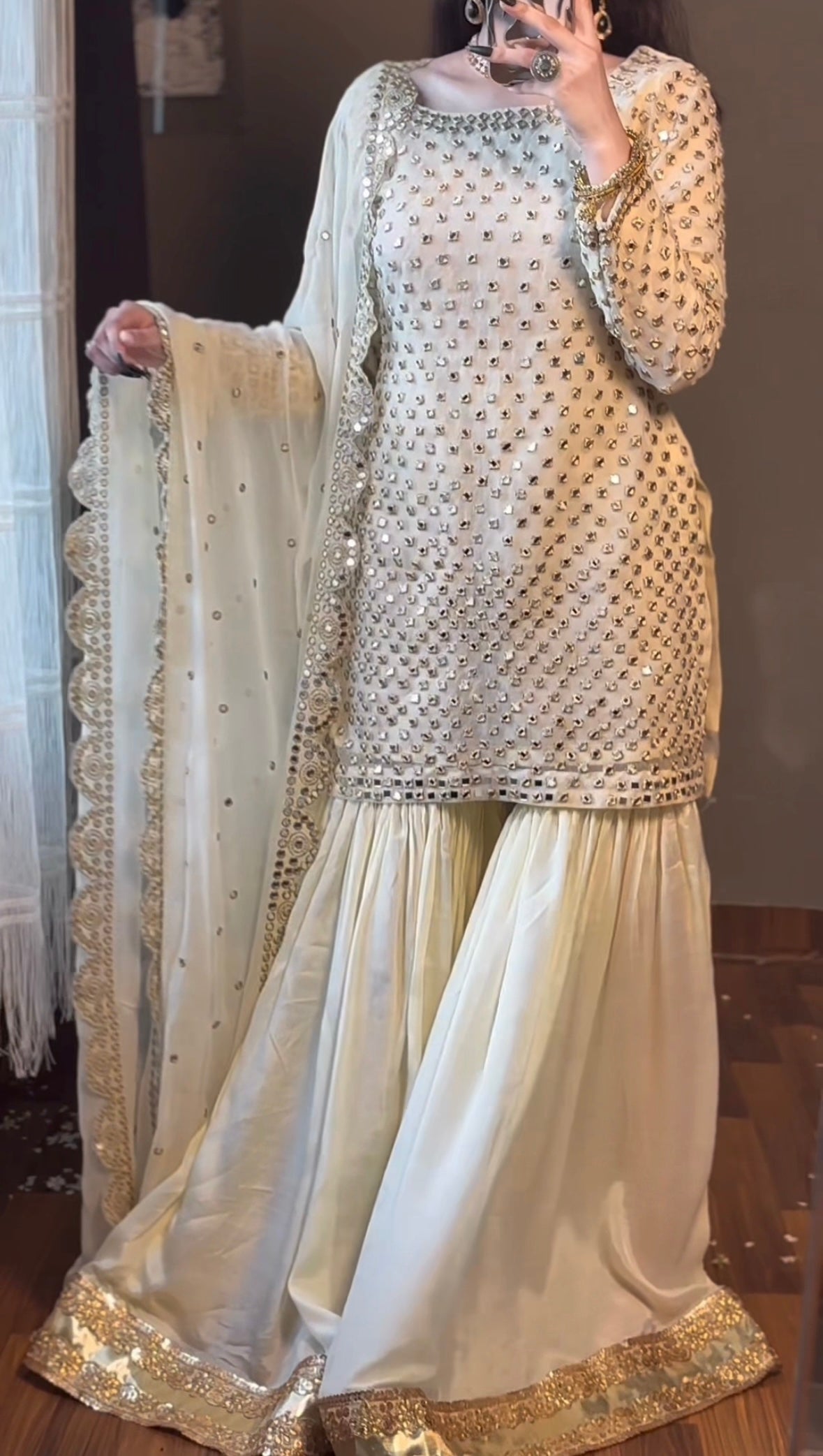 MIRROR EMBELLISHED KURTA GHARARA SET