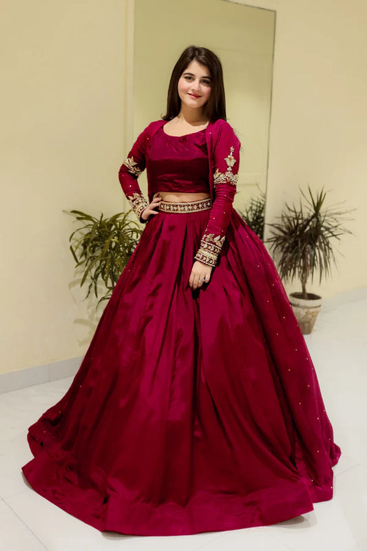 LEHENGA CHOLI WITH HAND EMBELLISHED COAT 4 PC SET